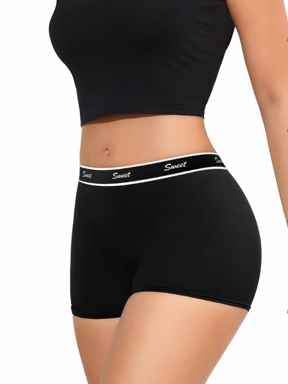 Sweet Women's Black Bike Shorts with Branded Waistband